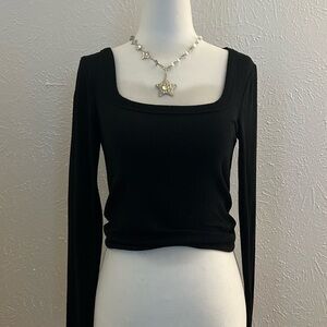 Wild Fable Black Square Neck Long Sleeve Top